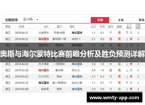 奥斯与海尔蒙特比赛前瞻分析及胜负预测详解